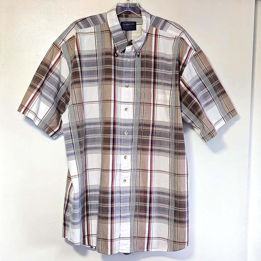 Pendleton Mens XL Multicolor Plaid Short Sleeve Cotton Button Down Shirt